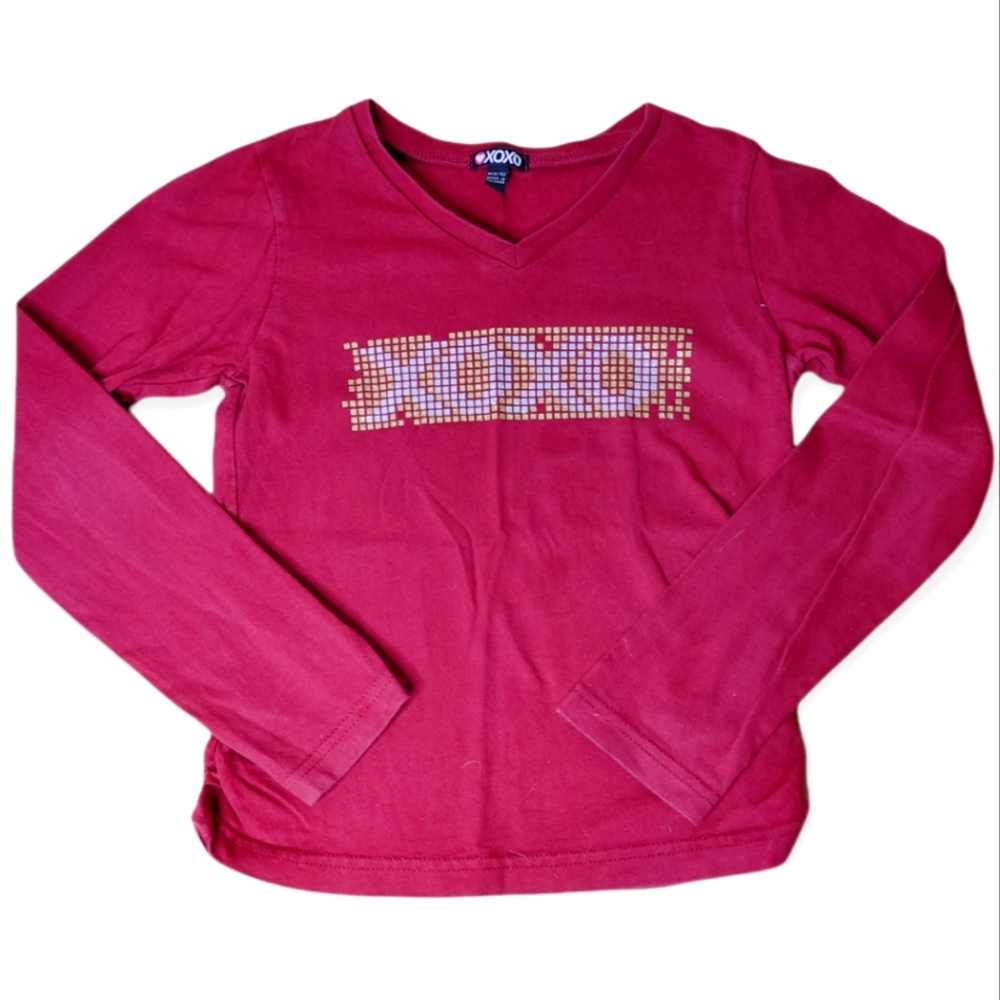 💥 Bundle Only 💥 XOXO Dark Red Sparkly Glitter Graphic Long Sleeve Shirt